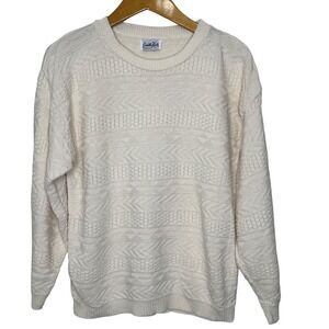 Vintage Cuddle Knit Textured Knit Crewneck Sweater‎ Mens Medium Cream